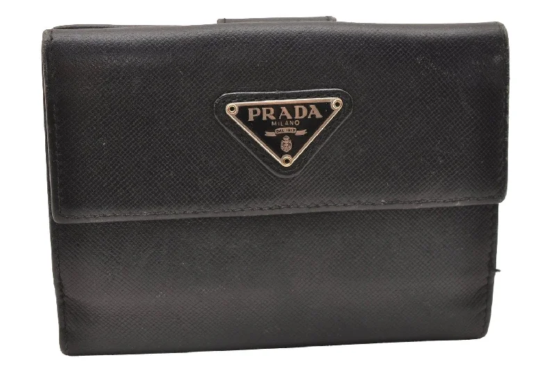 High-quality leather messenger bagsAuthentic PRADA Saffiano Triangle Leather Bifold Wallet Purse Black 1281J