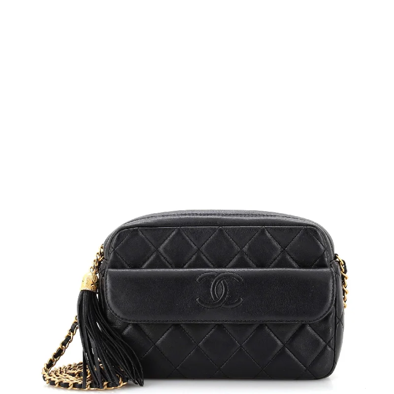 Designer bags with gold hardwareCC Chain & Tassel Front Pocket Camera Bag Quilted Lambskin Small