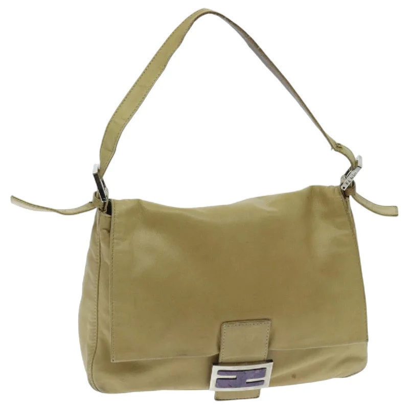 Affordable leather bagsFENDI Mamma Baguette Shoulder Bag Leather Beige  yk15554