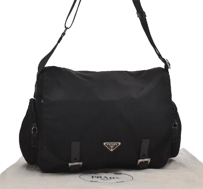 Best-selling designer bags 2025Authentic PRADA Nylon Tessuto Leather Shoulder Cross Body Bag Black 2848J