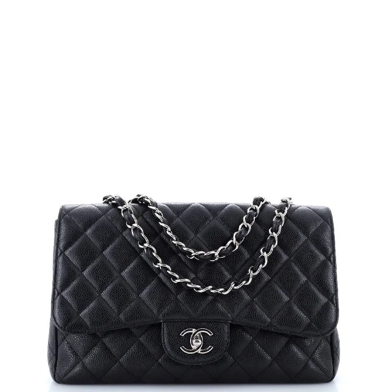 Minimalist leather handbagsClassic Single Flap Bag Quilted Caviar Jumbo