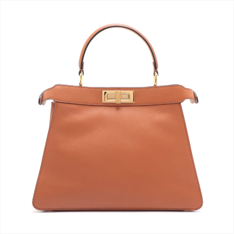 Designer bags with top handlesFendi Peekaboo Icy Yu Medium Leather 2WAY Handbag Brown 8BN321