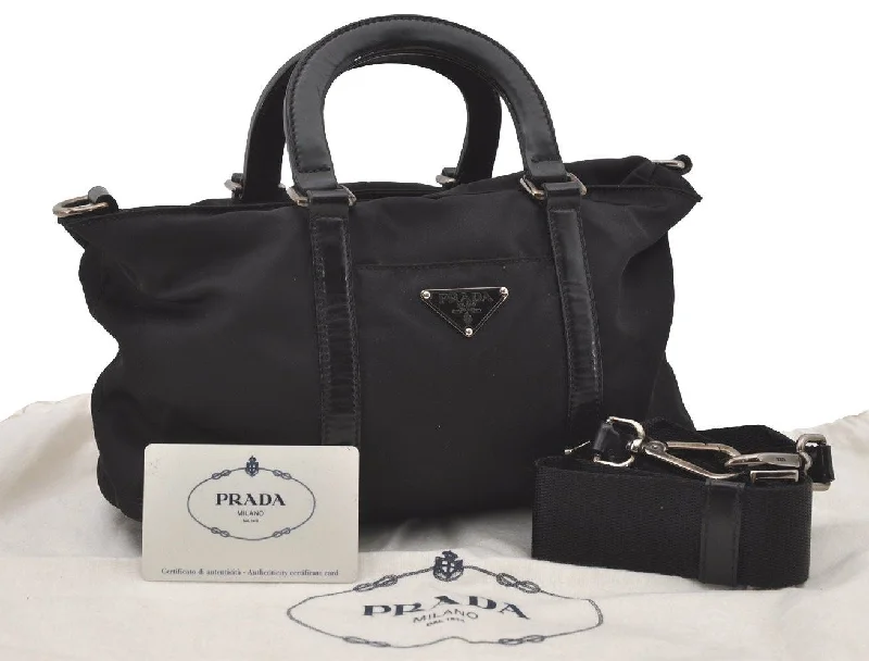 Elegant clutch bags for weddingsAuthentic PRADA Nylon Tessuto Leather 2Way Shoulder Hand Bag Purse Black 2084J