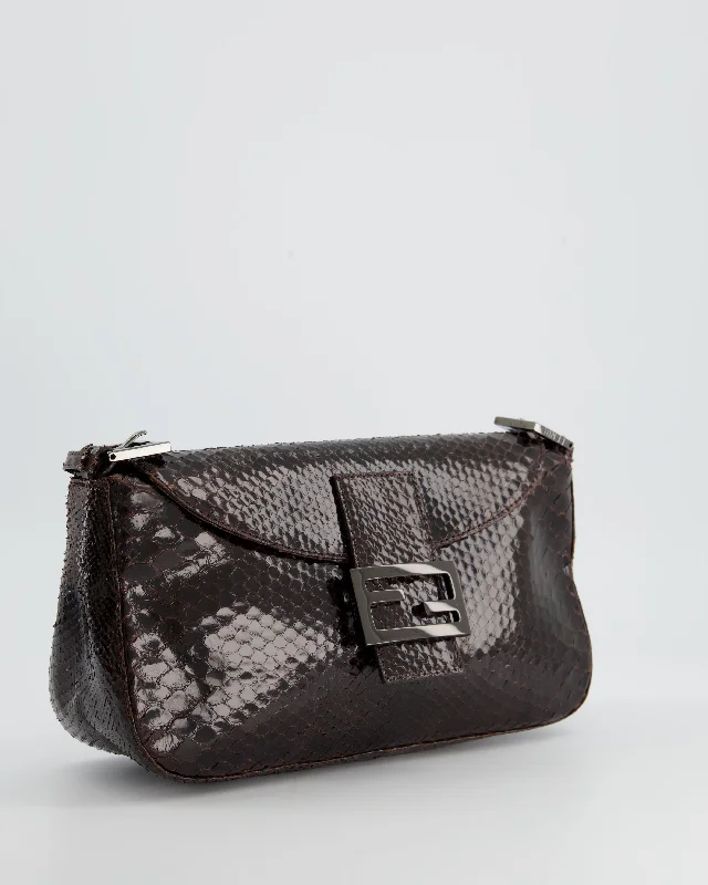 Vegan leather handbagsFendi Vintage Brown Python Baguette Bag with Gun-Metal Hardware