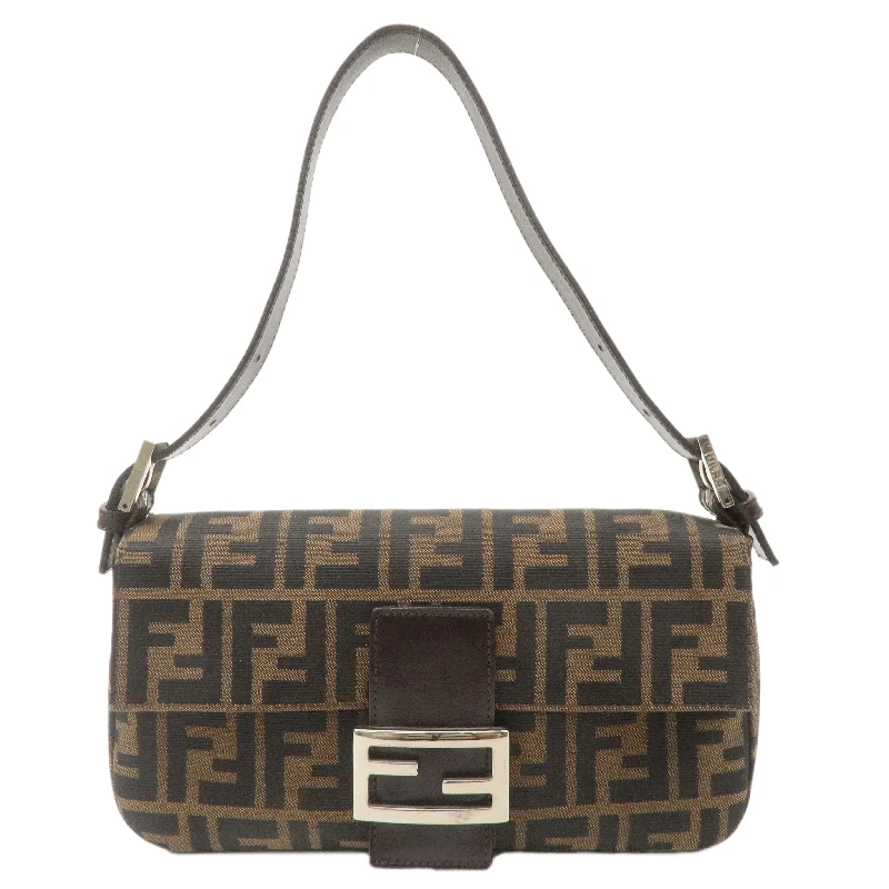 Designer bags with detachable strapsFENDI Zucca Mamma Baguette Canvas Leather Shoulder Bag Brown26424