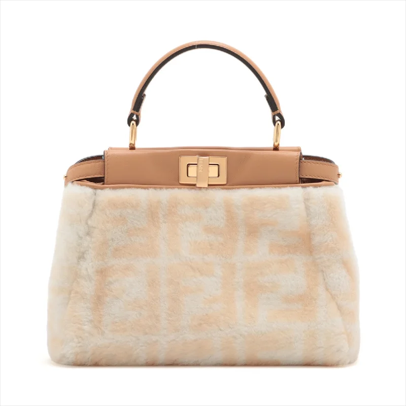 Eco-friendly tote bags for shoppingFendi Mini Peekaboo Mouton x Leather 2WAY Handbag Beige 8BN244