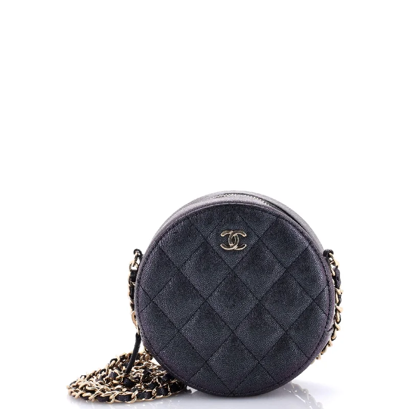 Crossbody bags for everyday useRound Clutch with Chain Quilted Iridescent Caviar Mini