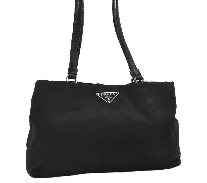 Vintage-inspired handbagsAuthentic PRADA Nylon Tessuto Leather Shoulder Hand Bag Purse Black 2654J