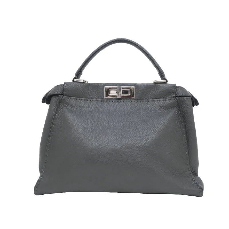 Affordable luxury bags FI Fendi Peacebu Handbag Medium Shoulder Strap Dark Grey Leather 8BN226