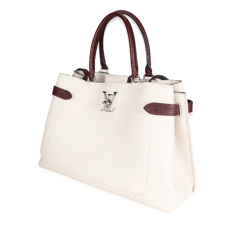 Affordable luxury bags Louis Vuitton Cream & Burgundy Grained Calf Leather Lockme Day Bag