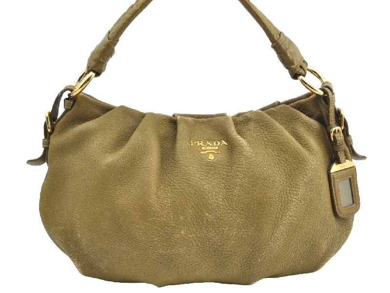 Mini bags for evening outAuthentic PRADA Vintage Leather Nappa Shoulder Hand Bag Green K2239