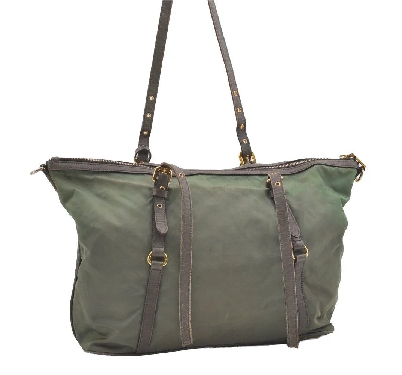 Sustainable fashion bagsAuthentic PRADA Nylon Tessuto Leather 2Way Shoulder Tote Bag Green Junk 1603J