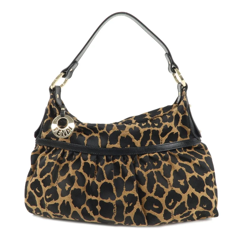 Designer bags with top handlesFENDI Zucca Canvas Leather Animal Print Shoulder Bag 8BR448