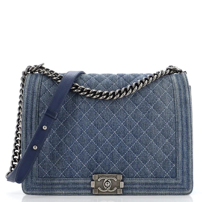 Vegan leather handbagsBoy Flap Bag Quilted Denim Large