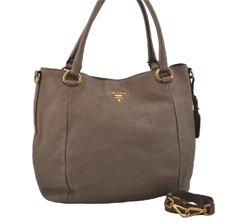 Luxury bags with exotic skinsAuthentic PRADA Vintage Leather 2Way Shoulder Tote Bag Gray 1898J