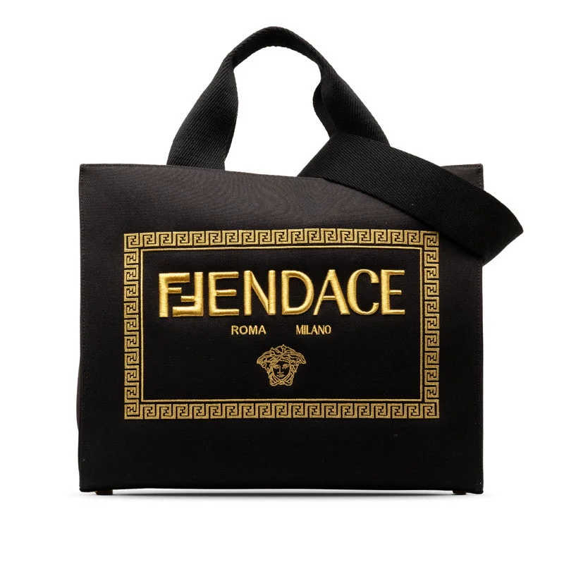 Large capacity travel bagsFendi  Versace Fendace La Medusa Torta Bag 2WAY 8BH395 Black Canvas  Fendi