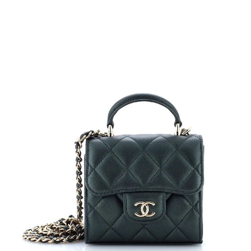 High-end designer bags for menSquare Classic Flap Top Handle Clutch with Chain Quilted Lambskin