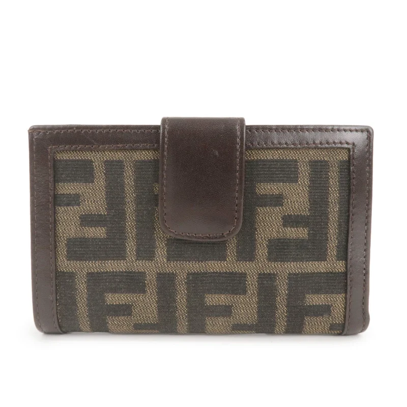 Compact crossbody bags for travelFENDI Zucca Canvas Leather Bi-Fold Wallet Khaki Black Brown 01692