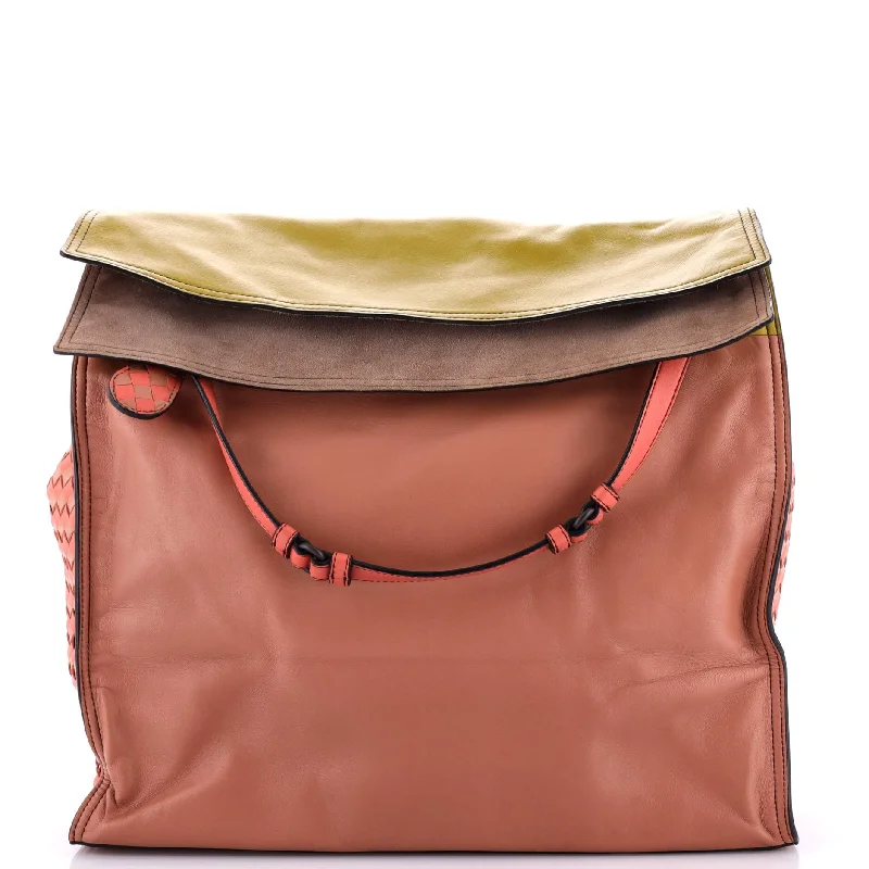 Trendy bucket bags for summerPalio Fold Over Tote Colorblock Nappa Leather With Intrecciato Detail