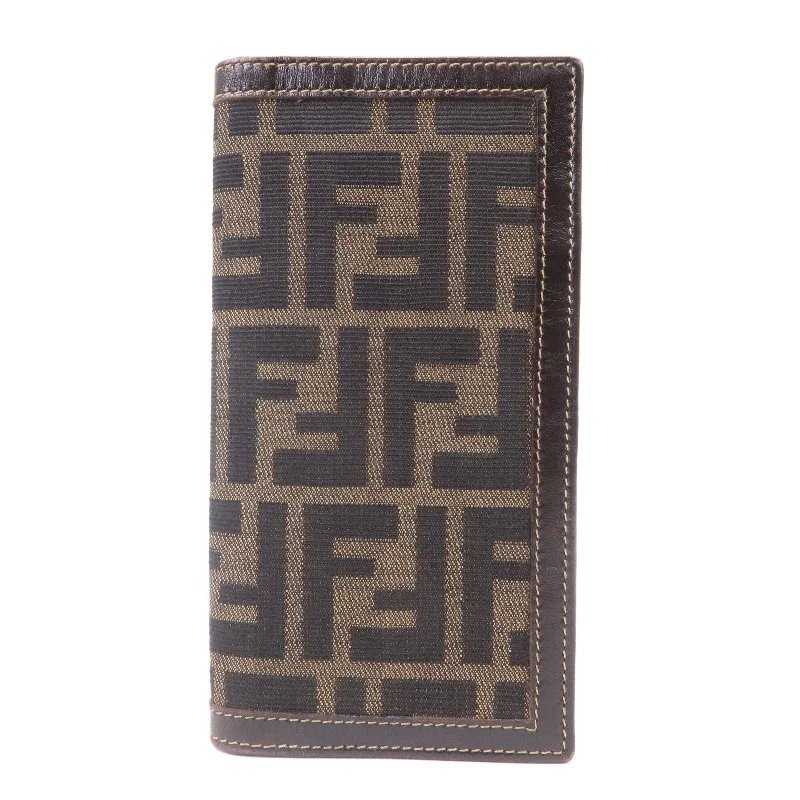 Designer bags with top handlesFENDI Zucca Canvas Leather Bi-fold Long Wallet Brown 30803