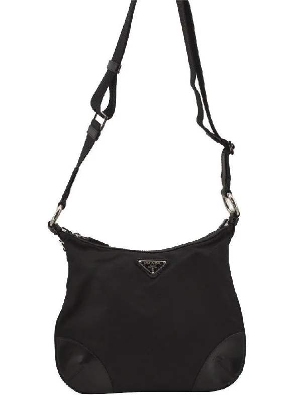 Minimalist leather handbagsAuthentic PRADA Nylon Tessuto Leather Shoulder Cross Body Bag Purse Black 1058J