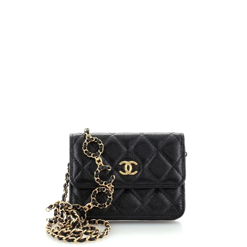 High-quality leather messenger bagsMiss Coco Strap Flap Clutch with Chain Quilted Caviar Mini