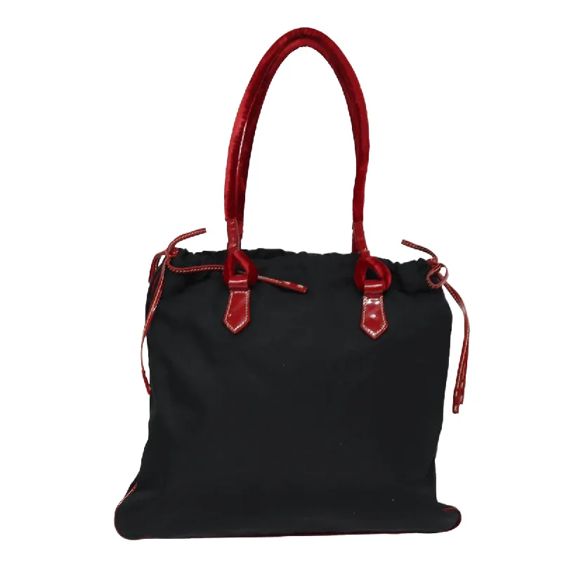 Luxury bags with exotic skinsPRADA Tote Bag Nylon Velour Black Red Silver  85714