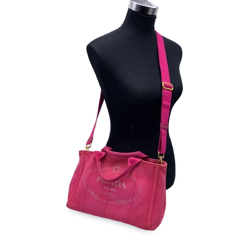 Elegant clutch bags for weddingsPRADA Pink Canvas Small Canapa Logo 2 Way Tote Bag