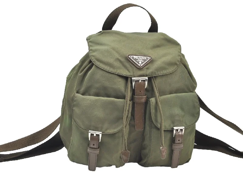 Minimalist leather handbagsAuthentic PRADA Vintage Nylon Leather Backpack Purse Khaki Green 7331H