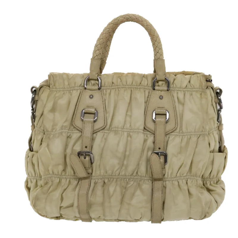 PRADA Hand Bag Nylon Leather 2way Beige Cream  49307