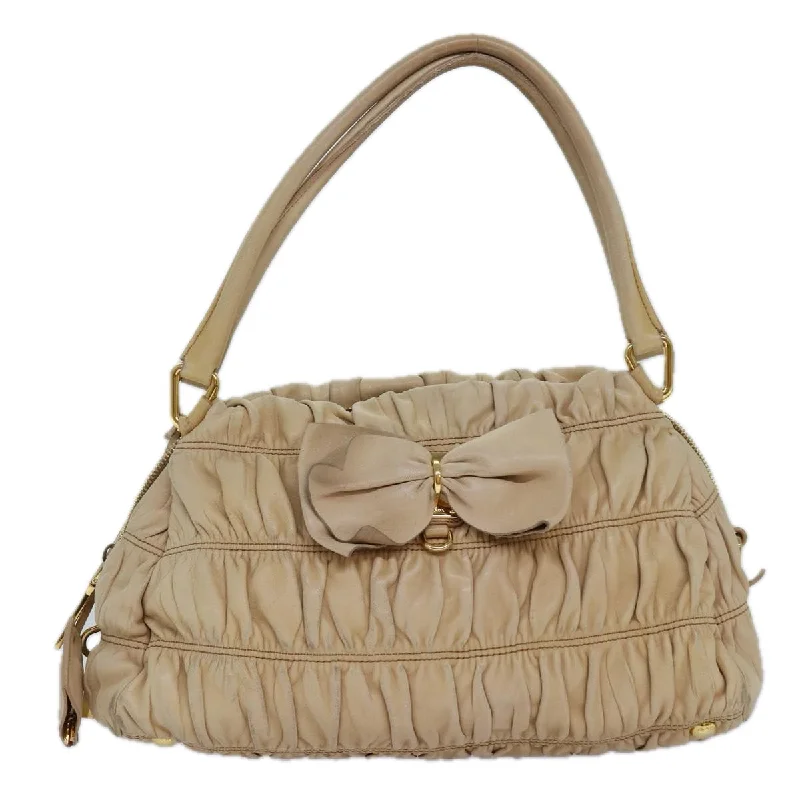 Designer bags with detachable strapsPRADA Hand Bag Nylon Beige Gold  85286