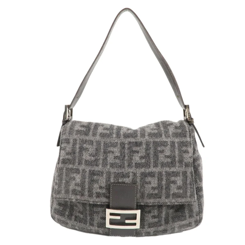 Best tote bags for workFENDI Zucca Mamma Baguette Wool Leather Shoulder Bag Gray 26325