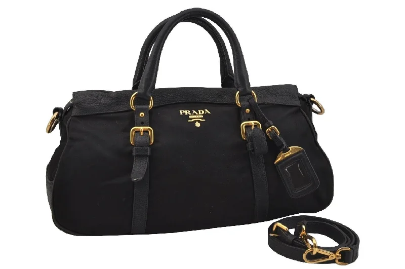 Designer bags for womenAuthentic PRADA Nylon Tessuto Nappa Leather 2Way Shoulder Hand Bag Black 0630J