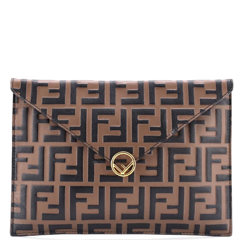 Customizable monogram bagsF is Fendi Envelope Flat Pouch Zucca Embossed Leather Large