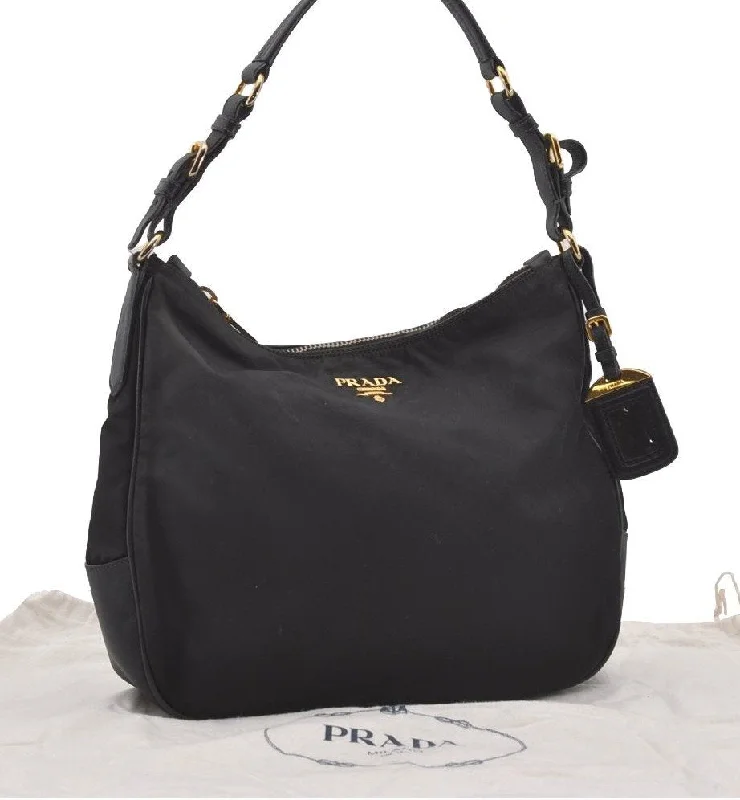 Large capacity travel bagsAuthentic PRADA Vintage Nylon Tessuto Saffiano Leather Shoulder Bag Black 1484J