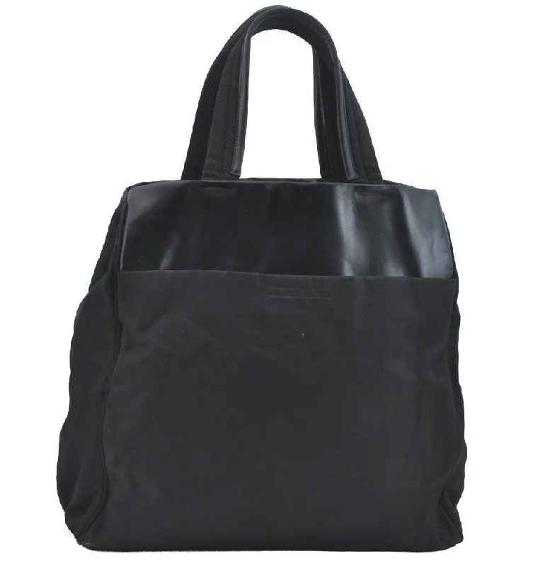 Eco-friendly tote bags for shoppingAuthentic PRADA Vintage Nylon Tessuto Leather Shoulder Hand Tote Bag Black K7604