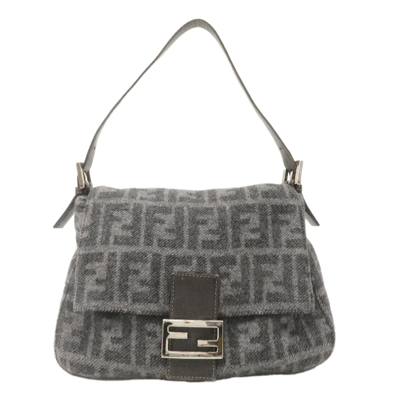 Customizable monogram bagsFENDI Zucca Mamma Baguette Wool Leather Shoulder Bag Gray 26325