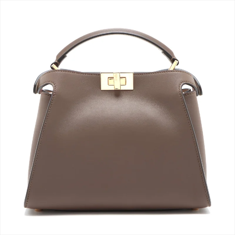 Minimalist leather handbagsFendi Peekaboo Essential Leather 2WAY Handbag Brown 8BN302