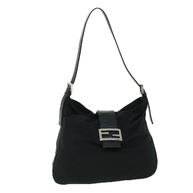 Designer bags with detachable strapsFENDI Mamma Baguette Shoulder Bag Nylon Black  bs7517