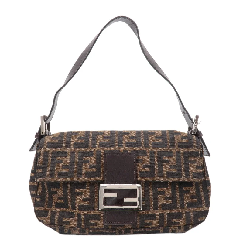 Designer bags for womenFENDI Zucca Mamma Baguette Canvas Shoulder Bag Brown Black 26424