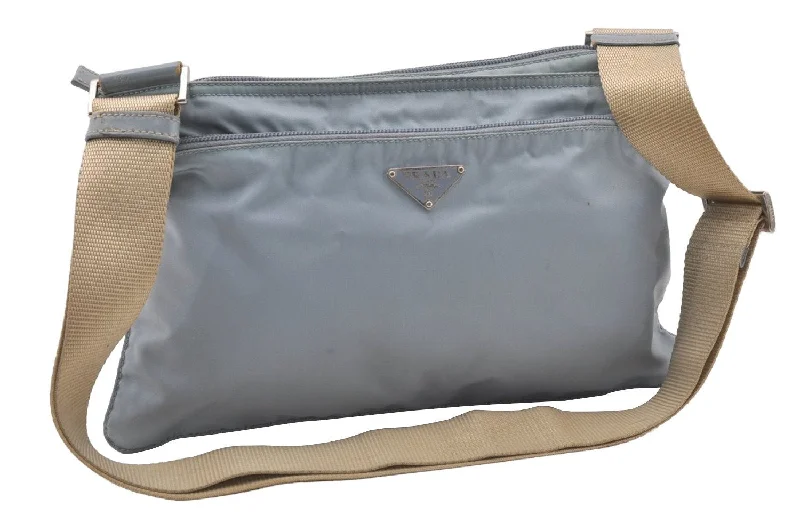 Affordable leather bagsAuthentic PRADA Nylon Tessuto Leather Shoulder Cross Body Bag Light Blue 1494J