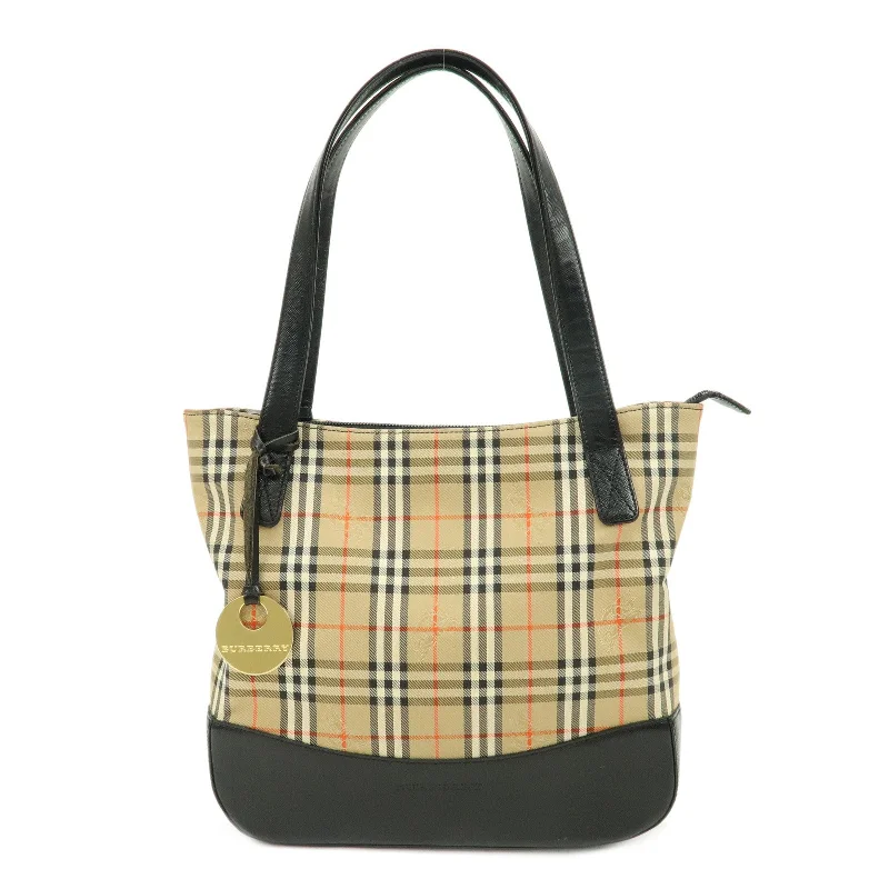 Vintage-inspired handbagsBURBERRYS Canvas Leather Nova Plaid Tote Hand Bag Beige Brown