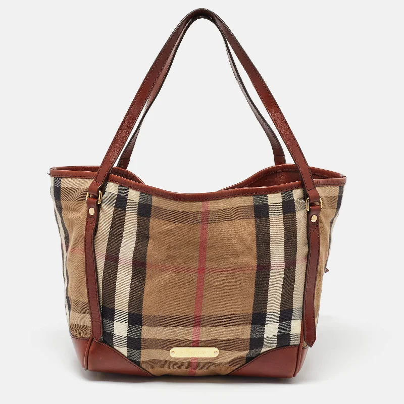 Sustainable fashion bagsBrown/Beige House Check Canvas and Leather Canterbury Tote