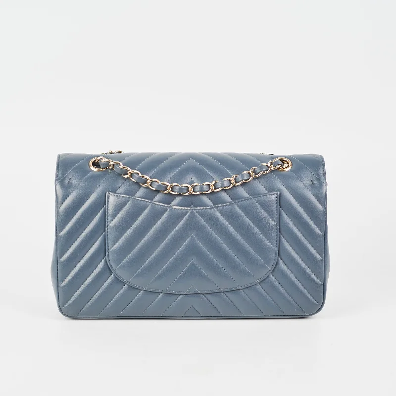 Designer bags with gold hardwareChanel Chevron M/L Lambskin Classic Flap Dark Grey/Blue