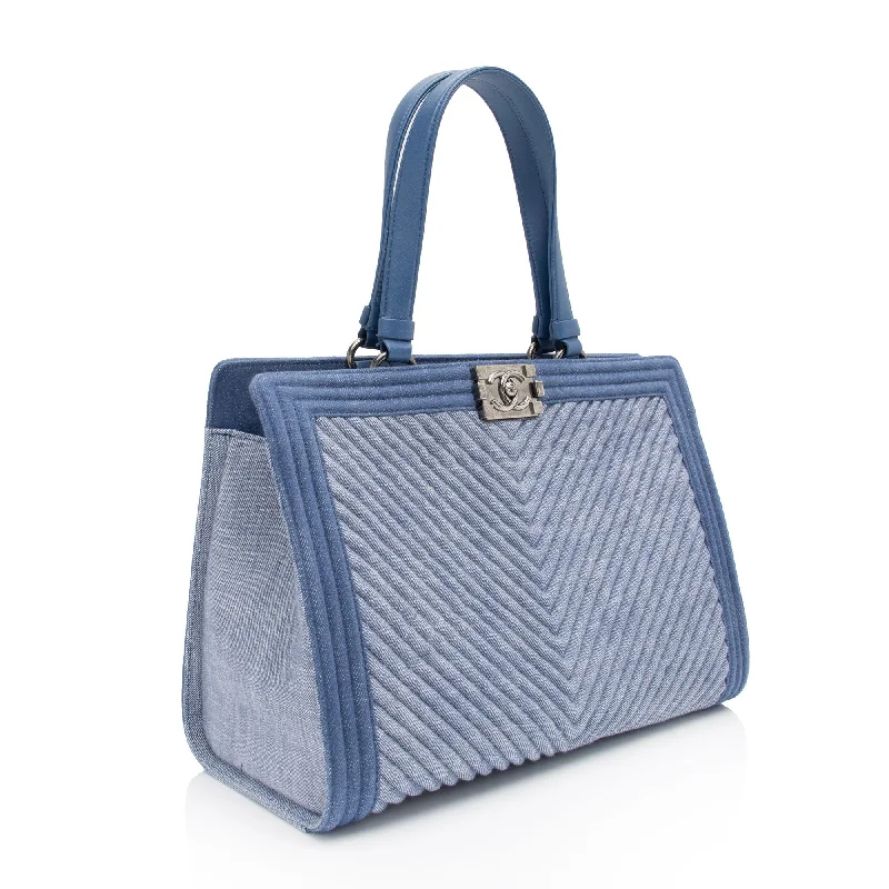 Vegan leather handbagsChanel Chevron Denim Boy Tote (z2AHH6)