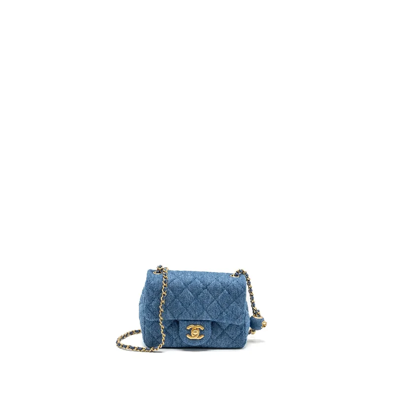 Trendy bucket bags for summerChanel pearl crush mini square flap bag denim blue GHW (microchip)