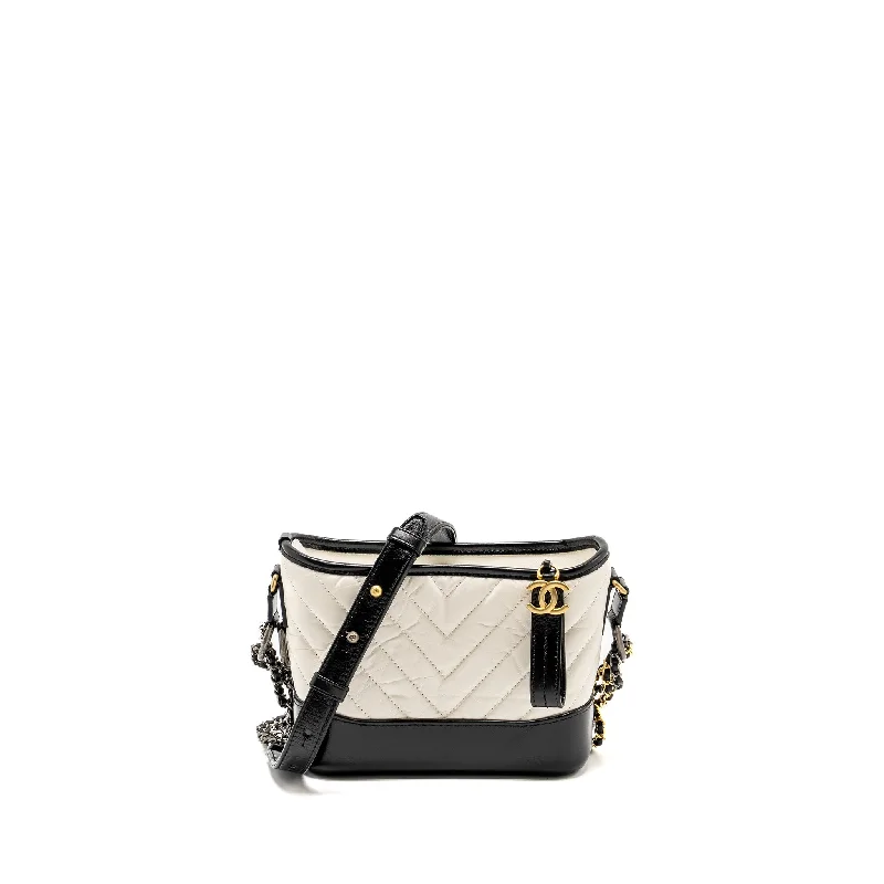 Customizable monogram bagsChanel Small Chevron Gabrielle Hobo Bag Calfskin White/Black Multicolour Hardware