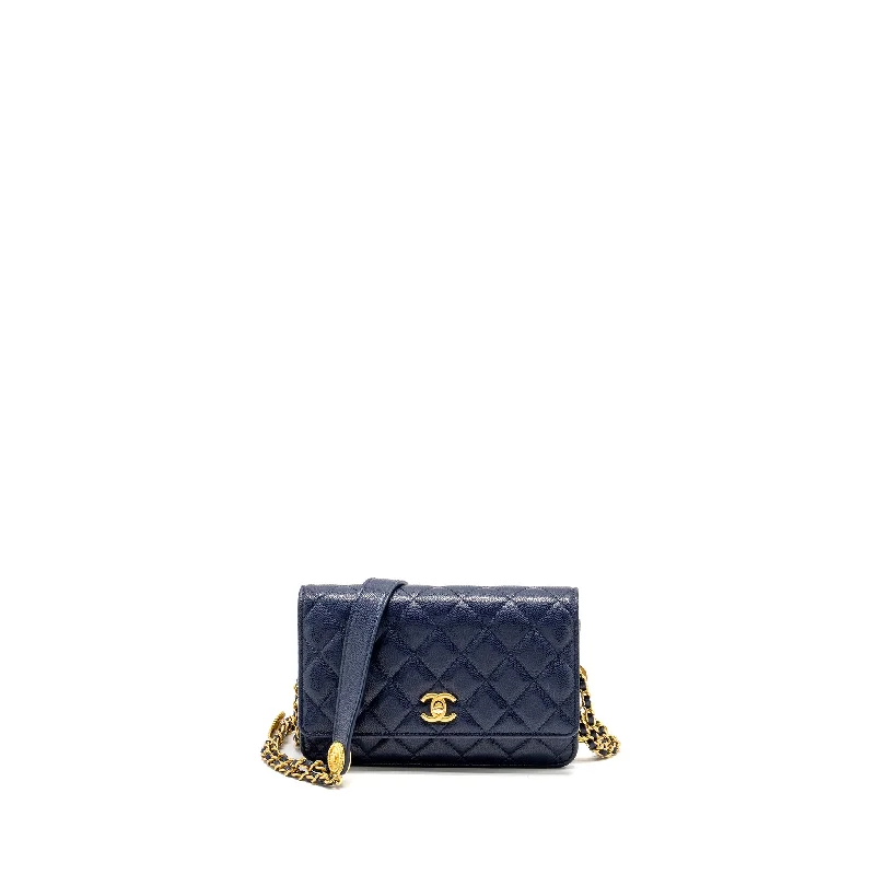 Designer bags with gold hardwareChanel 22A Twist Your Button Wallet on Chain Caviar Navy GHW (Microchip)