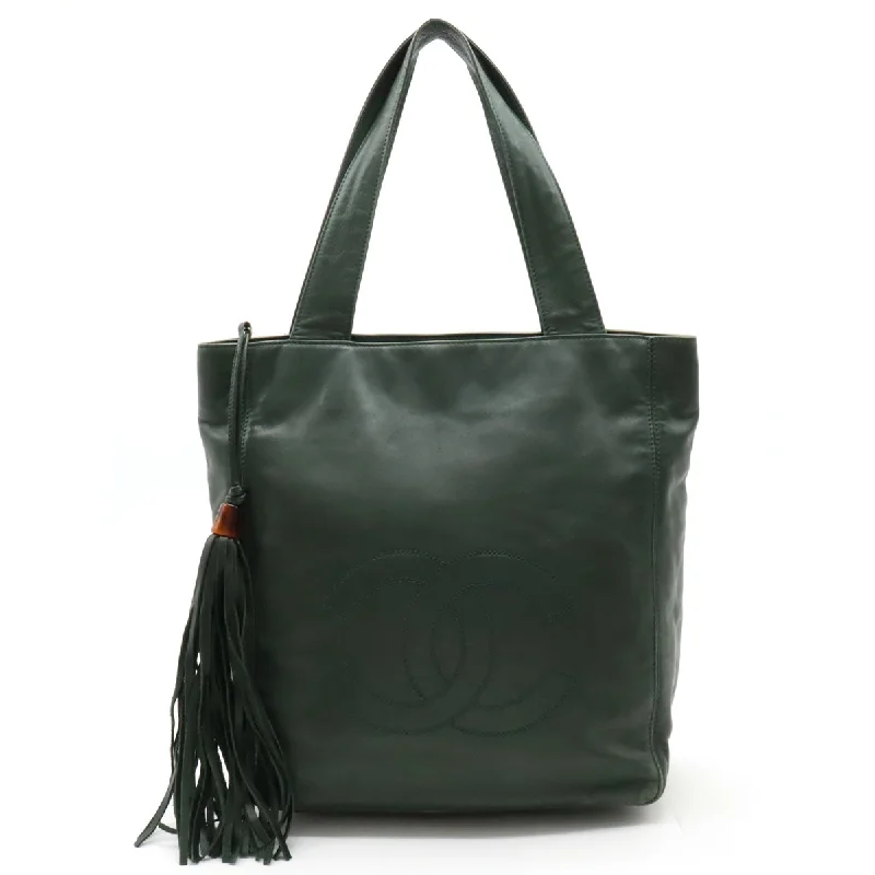 Water-resistant travel backpacksCHANEL CHANEL COCOMARK TASELL FRINGE Tote BAG Semi-sder leather dark green