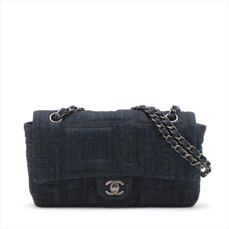 Vintage-inspired handbagsChanel Coca-Cola Denim Single Flap Double Chain Bag Blue Gummetal Gold